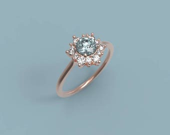 Aquamarine Engagement Ring Rose Gold Aquamarine Ring Aquamarine Halo Ring Aquamarine Diamonds March Birthstone