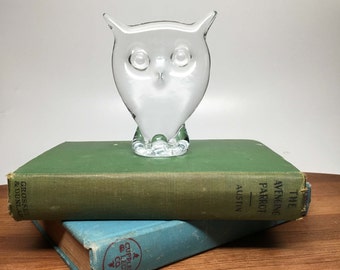 Viking Clear Glass Owl Paperweight