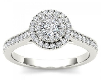 10Kt White Gold Diamond Engagement 0.50 Ct Halo Ring