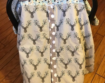 Car Seat Cover, Nursing Cover, 3 in 1, Car Seat Canopy, Blanket, Little Deer with Feathers