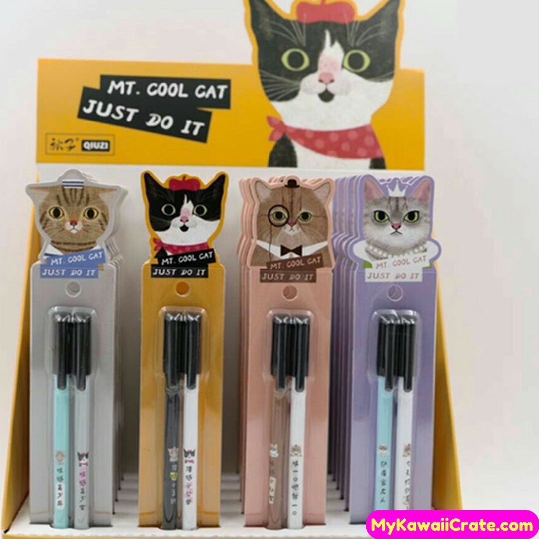 2 Pc Pk My Cool Cat Gel Pens Japanese Cute Cats Pen Set
