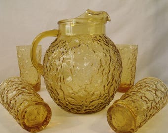 Anchor Hocking Lido Milano 96 oz Ball Pitcher Honey Gold With or Without 12 oz Tumblers