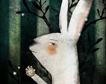 The White Rabbit (Alice in Wonderland) - open edition print - Whimsical Art