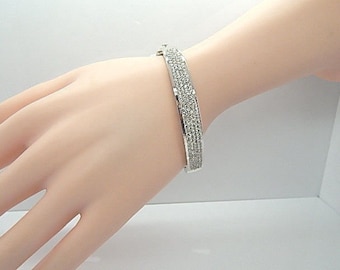 200 Gorgeous Diamond Pave Bangle Bracelet 14K White Gold 9mm Wide 21.8 Grams
