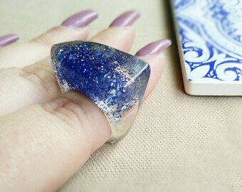 Blue Resin Ring - Electric Blue Ring - Resin Ring - Resin Jewelry -Glitter Ring -Electric Blue Glitter -Chunky Resin Ring - Glitter Size 6.5