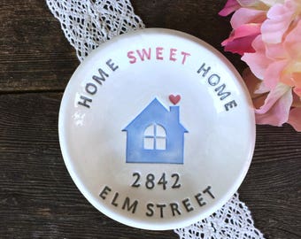 Home Sweet Home Personalized Housewarming Gift Dish - Ceramic Trinket Dish, Hostess Gift, New Home Gift, Gift for New Homeowner, Ring Dish