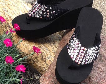 Swarovski Crystal Rhinestone Wedge Flip Flops Sandals