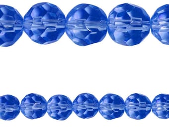 10 x round 10mm blue faceted glass beads