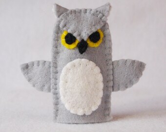 Owl finger puppet, felt finger puppet, owl felt finger puppet, finger puppet, owl puppet, owl, grey owl