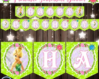 Printable TINKERBELL Banner, Tinkerbell Birthday Party, Pixie Fairy Decorations, 1st Birthday, Garden Fairy Birthday, Tinkerbell Party Decor