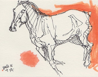 Horse Original Ink Sketch, Equine Art, Contemporary Original Fine Art, Animal Study