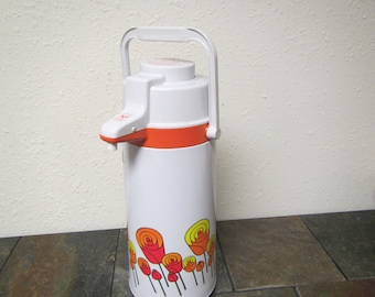 vintage 1970s Air Pot with Bright Flower design , airpot keeps hot or cold , made in Japan