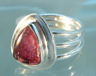 Trillion Rubellite Tourmaline Size 8 Ring SR484