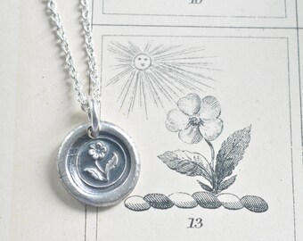 flower necklace - wax seal … hope - fine silver Victorian trinket wax seal jewelry