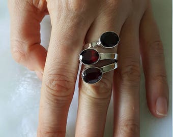 Natural GARNET Sterling Silver Ring Size 7 NEW design