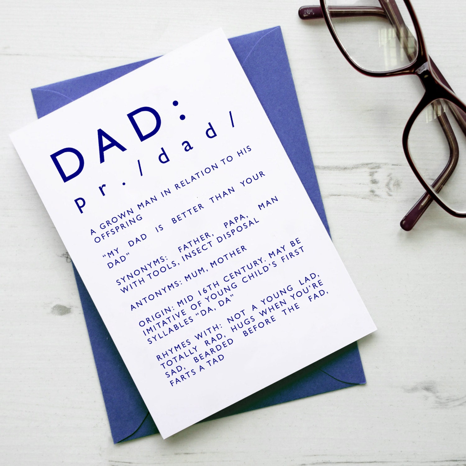 FUNNY FATHERS DAY Card Dad Definition Dictionary Navy Blue