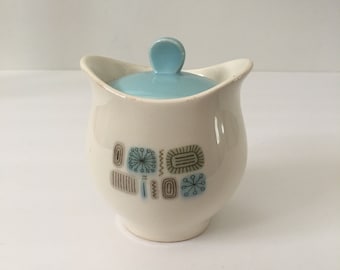 Canonsburg Temporama Sugar Bowl with Lid MCM Blue White Mid Century Atomic Design 1961