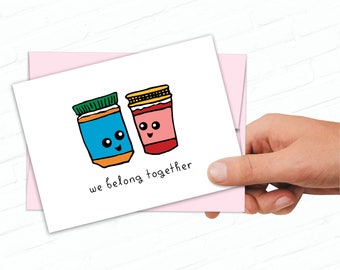 Printable Valentines Day Card, Illustrated Greeting Card, Peanut Butter and Jelly, Digital Download, Love Cards, We Belong Together, Instant