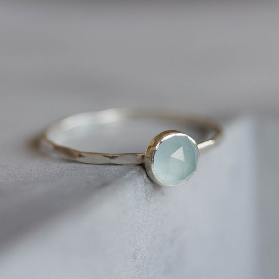 Aquamarine ring skinny stackable ring with rose cut
