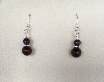 January Birthstone - Garnet and sterling silver earrings, birthday gift