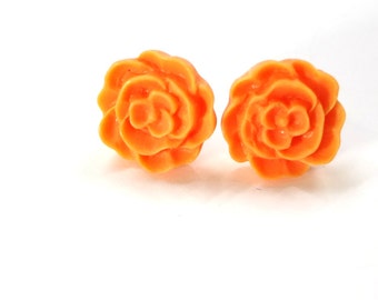 Orange Earrings - Flower Posts