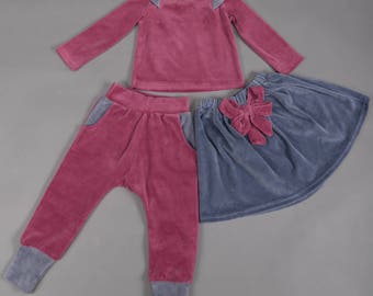 Velour Costume blouse skirt pants