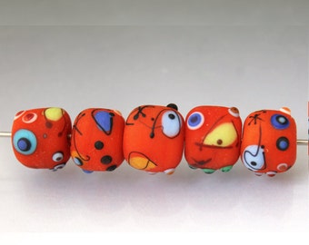 5 Orange handmade lampwork beads Miro lampwork bead set Orange lampwork beads Orange glass beads orange glass beads Anne Londez OOAK SRA