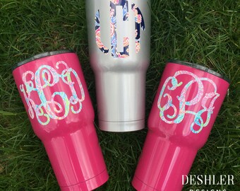 Monogrammed Tumbler, Monogram tumbler, tumbler with decal, monogram decal tumbler, monogram decal cup, large cup with monogram, monogram cup