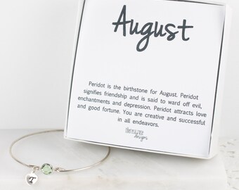 Personalized August Birthstone Swarovski Silver Bracelet, Peridot Sterling Silver Bracelet, August Birthday, Personalized Bracelet