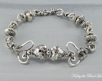Sterling Silver Bracelet -Sterling Silver Heart Wire and Karen Hill Tribe Bracelet - KTBL