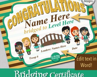Bridging Certificate, 8.5x11", Brown to Green Vest, Instant Download, Word & PDF Format,