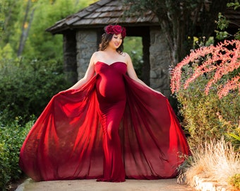 Maternity Dress-Maternity Gown for Photo Shoot-Long Maternity Dress-Wine Maternity Gown-Maxi Gown-Maternity Dress for Baby Shower-FRANCESCA