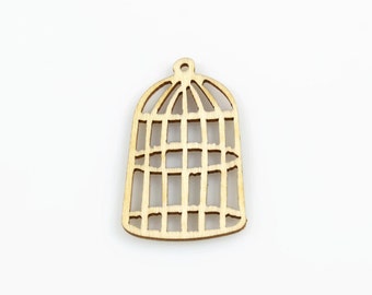 BIRDCAGE WOOD CUTOUT - Vintage Bird Cage Laser Cut Natural Wood Cutout (4.8cm)