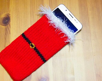 Santa Phone Sock/Case hand knitted Phone Sleeve, phone case, Smartphone, iPhone 7, Samsung Galaxy, ALL Phone Sizes