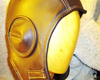 Retro Aviator Hat in Dark Brown Cowhide Leather w/ Suede Lining