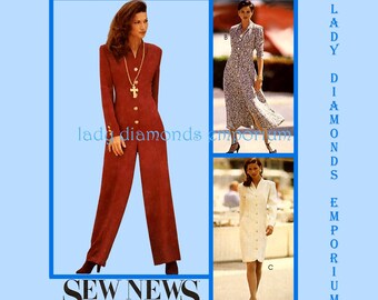 McCalls 6783 Womens Jumpsuit & Semi-Fitted Sheath or Flared Princess Seam Dress size 10 12 14 Vintage Sewing Pattern Uncut FF