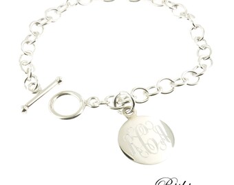 Monogrammed .925 Sterling Silver Toggle Link Charm Bracelet