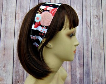Reversible Headband - Headband for Women - Adult Headband - Womens Headband - Handmade Fabric Headband - Floral Stripes and Triangles
