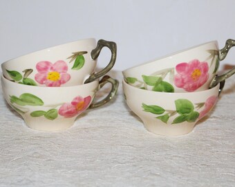 Vintage Franciscan Desert Rose England 4 Coffee Cups Pink Rose Made in England