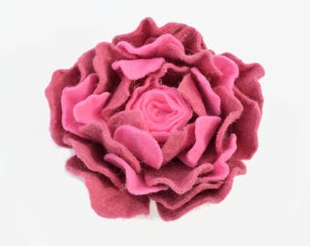 Pink felt flower brooch, headband, hair clip, felt pink rose brooch, wool flower.