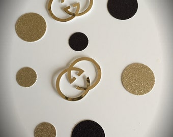 Buy 3 quantities (50 pcs) get the 4th FREE, Confetti ( circles and logos) for classy party.