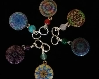 Mandala stitch marker set. 6 different markers for knitting.