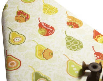 PADDED Ironing Board Cover made with Riley Blake Decedance pears on white orange yellow green
