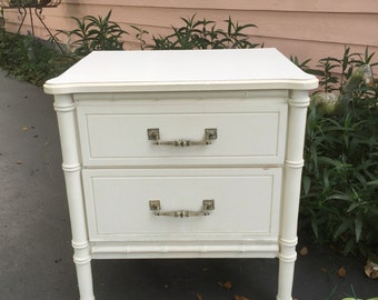 Two FAUX BAMBOO NIGHTSTAND, Sold Separately!, Classic Style, Two Drawer, Off White, Chinoiserie, Chinese Chippendale at Ageless Alchemy