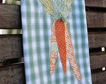 Gardeners Tea Towel - Veggie Kitchen Towel - Carrots Dish Towel - Farmers Market Hand Towel - Home Decor Accessory - Aqua Cotton Towel