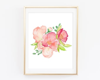 Watercolor Peonies - Watercolor Floral Print - Floral Nursery Print
