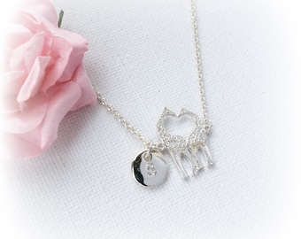 Silver giraffe Necklace, Sisters Jewellery, Best Friends, Gift Idea, Initials, animal jewelry, giraffe jewellery, giraffe, animal necklace