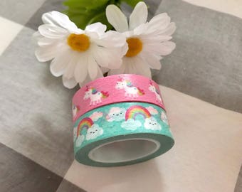 Unicorn Washi Tape, Rainbow Washi Tape, Pink, Masking Tape, Decorative Tape, 24" samples