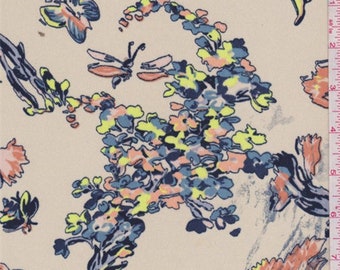 Almond Stylized Floral Crepe, Fabric By The Yard