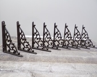 8 Cast Iron Shelf Brackets Rustic Vine Garden Book Storage Hanging Plant Bookshelf Bracket Pair Southern Plant Holder FREE SHIPPING